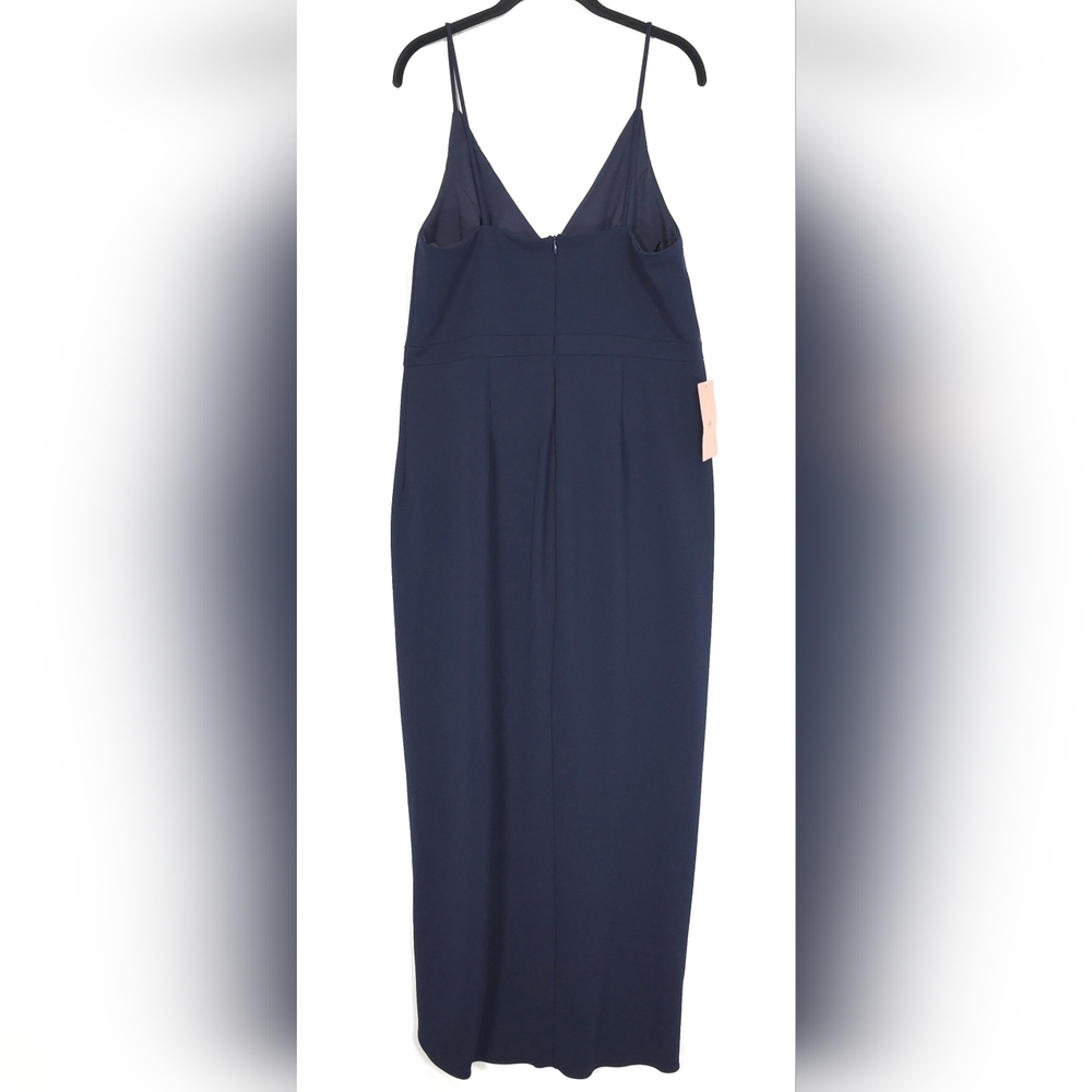 NWT Anthropologie BHLDN Size US 16 Midi Dress Lyra V-Neck Faux Wrap Crepe‎ Navy - Picture 2 of 12